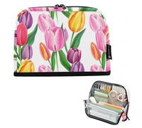 Astuccio per matite con cerniera, grande astuccio per matite acquerello, tulipani, fiori, rosa, astuccio carino per penne, ragazze, ufficio, rientro a scuola, adulti forniture per ufficio