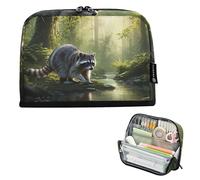 Astuccio per matite con cerniera Grande astuccio per matite Borse per matite Borsa per penne in aula Ragazzi Cancelleria per ragazzi Rientro a scuola Adulti Forniture per ufficio Raccoon Fiume Foresta