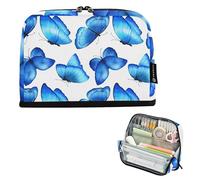 Astuccio per matite con cerniera, grande astuccio per matite carino, astuccio per penne per ragazze, motivo artistico, università, scuola preppy, forniture per ufficio, farfalle blu, ali bianche