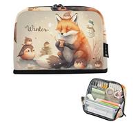 Astuccio per matite con cerniera grande astuccio per matite carino inverno volpe borse di stoccaggio ragazzi penne borse adolescenti ragazze speciale college scuola superiore forniture per ufficio