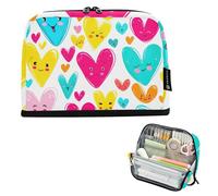 Astuccio per matite con cerniera, grande astuccio per matite per ragazze in aula portapenne per bambini per il rientro a scuola organizer colorato con cuori e volti