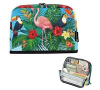 Astuccio per matite con cerniera, grande scena tropicale, fenicottero rosa, tucano, astuccio per matite per ragazzi, ragazze, adolescenti, cancelleria, università, scuola preppy, forniture per ufficio