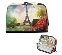 Astuccio per matite con cerniera, grandi borse per matite per ragazzi, ragazze, adolescenti, decorazioni, adulti, bambini, per il rientro a scuola, con acquerello, torre Eiffel