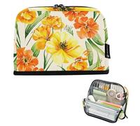 Astuccio per matite con cerniera, grandi fiori floreali gialli beige matite borse portaoggetti carino penna pennarello borsa per ragazze pennarello cancelleria arte bambini rientro a scuola forniture