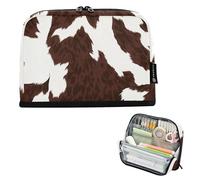 Astuccio per matite con cerniera in pelle bovina bianca marrone grande astuccio per matite borse per matite carino borsa per pennarelli per ragazze organizer colorato per forniture per il ritorno a