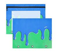 Astuccio per matite con cerniera, tasca a 3 fori per raccoglitori a 3 anelli, confezione da 2 pezzi, per studenti, classe moda, pittura graffiti, blu e verde