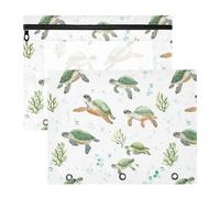 Astuccio per matite con cerniere lisce, in plastica, per lettere formato A4, confezione da 2 pezzi, motivo tartaruga marina, colore bianco