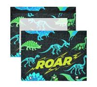 Astuccio per matite con cerniere lisce, per raccoglitori a 3 anelli, confezione da 2 pezzi, per studenti di classe ruggente T-rex Pterosauro Ankylosaurus nero fluorescente verde estuche para lapices