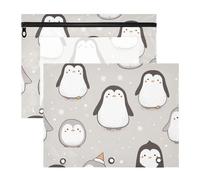 Astuccio per matite con cerniere lisce, portapenne, per raccoglitori a 3 anelli, confezione da 2 articoli artistici per studenti, con pinguino invernale, grigio