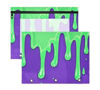 Astuccio per matite con cerniere lisce, portapenne, per raccoglitori a 3 anelli, confezione da 2 pezzi, per insegnanti, classe, moda, pittura con graffiti, verde e viola