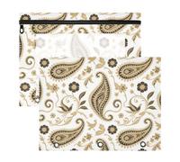 Astuccio per matite con cerniere lisce, tasca a 3 anelli per raccoglitori a 3 anelli, confezione da 2 pezzi, per insegnanti, ufficio, oro, nero, paisley, fiore, boho, bianco, estuche para lapices