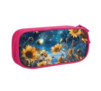 Astuccio per matite con cielo stellato e girasole per ragazzi e ragazze, grande, per cancelleria, per scuola, ufficio, borsa per il trucco con cerniera, Blu, 21x5x10.5cm, Astuccio per trucchi