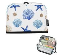 Astuccio per matite con conchiglie blu corallo stella marina bianco grande astuccio con cerniera astuccio carino penna pennarello borsa per ragazze pennarello arte ritorno a scuola adulti forniture
