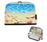 Astuccio per matite con conchiglie di stella marina blu spiaggia astuccio con cerniera astuccio carino portapenne per ragazze Kawaii adulti bambini organizzatore per il rientro a scuola