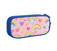 Astuccio per matite con cuore arcobaleno per ragazzi e ragazze, grande astuccio per penne da scrivania, cancelleria, organizer per scuola, ufficio, borsa per il trucco con cerniera, rosa, 21x5x10.5cm