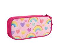 Astuccio per matite con cuore arcobaleno per ragazzi e ragazze, grande astuccio per penne da scrivania, cancelleria, organizer per scuola, ufficio, borsa per il trucco con cerniera, Blu, 21x5x10.5cm