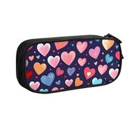 Astuccio per matite con cuore rosso e rosa, per ragazzi e ragazze, romantico, grande, per cancelleria da scrivania, organizer per matite, per scuola, ufficio, borsa per il trucco con cerniera, Nero