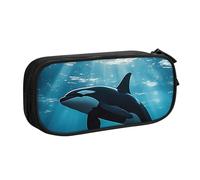 Astuccio per matite con delfino oceano, per ragazzi e ragazze, grande astuccio per penne da scrivania, cancelleria, astuccio per scuola, ufficio, borsa per il trucco con cerniera, Nero , 21x5x10.5cm