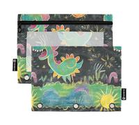 Astuccio per matite con dinosauro colorato, con 3 fori, per raccoglitore, con 3 anelli, organizer per documenti da ufficio per bambini, Dinosauro colorato gesso Art, 1 sizex2