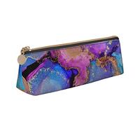 Astuccio per matite con disegno di pittura dorata in marmo colorato Astuccio per cosmetici Astuccio per penne Triangolo in pelle Borsa portaoggetti Organizer per cancelleria con cerniera per ufficio
