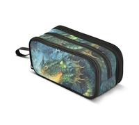 Astuccio per matite con drago verde e blu, grande capacità, per ragazzi e ragazze, astuccio a 3 scomparti, organizer per cancelleria per scuola, ufficio, lavoro, Drago Verde Blu Sputare Fuoco, Taglia