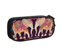 Astuccio per matite con elefante etnico, per ragazzi e ragazze, con mandala, vintage, grande, per cancelleria, per scuola, ufficio, borsa per il trucco con cerniera, Nero , 21x5x10.5cm, Astuccio per