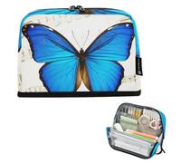 Astuccio per matite con farfalla blu retrò note musicali astuccio con cerniera grandi matite borse portaoggetti carino penna pennarello borsa per ragazze cancelleria colorata organizer per bambini