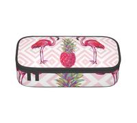 Astuccio per matite con fenicottero e ananas rosa, grande capacità, con cerniera, per ragazzi e ragazze, studenti, scuola, Nero , Taglia unica, Valigia