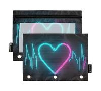 Astuccio per matite con finestra trasparente blu e pesca Cyber Heartbeat Astuccio trasparente con finestra e occhielli 3 anelli raccoglitore con cerniera per riporre forniture scolastiche e ufficio