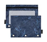 Astuccio per matite con finestra trasparente blu navy fiori vintage astuccio trasparente finestra e occhielli 3 fori cartelle perforate per forniture per ufficio multicolore 2 PZ