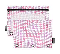 Astuccio per matite con finestra trasparente pesca e bianco a scacchiera ritorta grande capacità cartelle tasca per 3 per riporre forniture scolastiche per ufficio multicolore 2 pezzi
