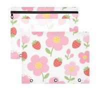 Astuccio per matite con finestra trasparente portapenne per raccoglitore a 3 anelli, confezione da 2 articoli per insegnanti, forniture per aule e per insegnanti, motivo fragola, rosa, bianco, estuche