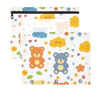 Astuccio per matite con finestrella trasparente, per lettere formato A4, confezione da 2 pezzi, per studenti, ufficio, cartone animato, orso colorato