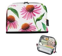 Astuccio per matite con fiori di echinacea rosa, astuccio bianco con cerniera, grande astuccio per matite carino, per ragazze, insegnanti, cancelleria per bambini, organizer per la scuola