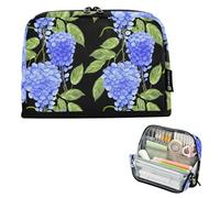 Astuccio per matite con fiori di glicine blu e ortensia nera, grande astuccio con cerniera, grazioso astuccio per penne per ragazze, studenti, cancelleria per bambini, forniture per il rientro a