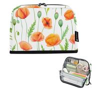 Astuccio per matite con fiori di papavero arancione verde bianco grandi sacchetti con cerniera custodia per ragazze aula portapenne per studenti cancelleria per bambini forniture per il rientro a
