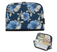 Astuccio per matite con fiori dipinti blu e beige, grande astuccio con cerniera, astuccio carino per penne e pennarelli, per ragazze, animali, ritorno a scuola, adulti forniture per ufficio