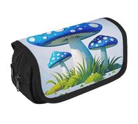 Astuccio per matite con funghi blu dei cartoni animati di grande capacità astuccio carino con 3 scomparti forniture per ufficio grandi tasche per matite con cerniera astuccio in tessuto per adulti