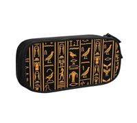 Astuccio per matite con geroglifico antico egiziano per ragazzi e ragazze, vintage, grande, per cancelleria, per scuola, ufficio, borsa per il trucco con cerniera, Nero , 21x5x10.5cm, Astuccio per