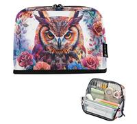 Astuccio per matite con gufo, fiori colorati, piume, grande astuccio con cerniera, astuccio carino per penne e pennarelli, per ragazze giapponesi per bambini, cancelleria per il rientro a scuola