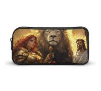 Astuccio per matite con leone e dio donna guerrieri di Dio, grande capacità, astuccio per penne, astuccio per cancelleria, organizer per trucchi