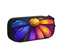 Astuccio per matite con margherite arcobaleno per ragazzi e ragazze, grande astuccio per penne da scrivania, cancelleria, astuccio per scuola, ufficio, borsa per il trucco con cerniera, Nero