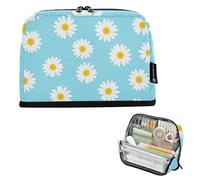 Astuccio per matite con margherite bianche blu pois bianchi Astuccio per matite con cerniera Astuccio carino portapenne per ragazze giapponesi cancelleria per bambini per il ritorno a scuola