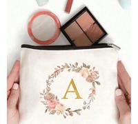 Astuccio per matite con monogramma elegante, borsa per il trucco in tela con ghirlanda floreale, kit scolastico, pochette cosmetica carina e estetica L,M,S,A,colore,Z,B,C,D,E,F,G,H,I,J,K,N,O,P,Q,R,T,U