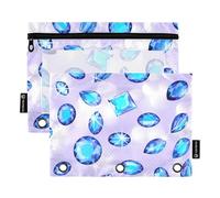 Astuccio per matite con motivo a 3 anelli con pietre preziose blu scintillanti viola con cerniera raccoglitore per matite raccoglitori scolastici tasche trasparenti 24,9 x 18 cm, 2 confezioni