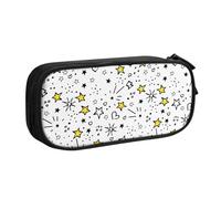 Astuccio per matite con motivo a cuore e stella, per ragazzi e ragazze, grande astuccio per penne da scrivania, cancelleria, organizer per scuola, ufficio, borsa per il trucco con cerniera, Nero