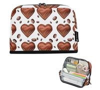 Astuccio per matite con motivo a cuore marrone e cioccolato, astuccio con cerniera, grazioso astuccio per penne e pennarelli, per ragazze, cancelleria per il rientro a scuola, adulti e forniture per