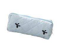 Astuccio per matite con motivo a fiocco, per studentesse, ragazze, donne, grande capacità, organizer per matite, borsa da viaggio, borsa per cosmetici con nastro per il trucco, Blu