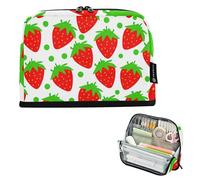 Astuccio per matite con motivo a fragole e pois rossi con cerniera, astuccio carino per penne per ragazze floreale rosa preppy college forniture per le scuole superiori