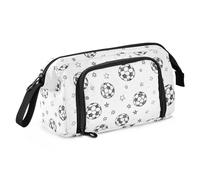 Astuccio per matite con motivo a scarabocchi di calcio, grande capacità, con manico con cerniera, per bambini e scuola, Multicolore, Taglia unica, moderno